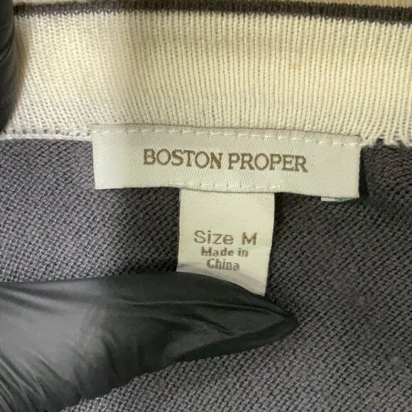 Boston Proper Gray and Cream Open Front  Asymmetrical Sweater with Accents M - Picture 3 of 4